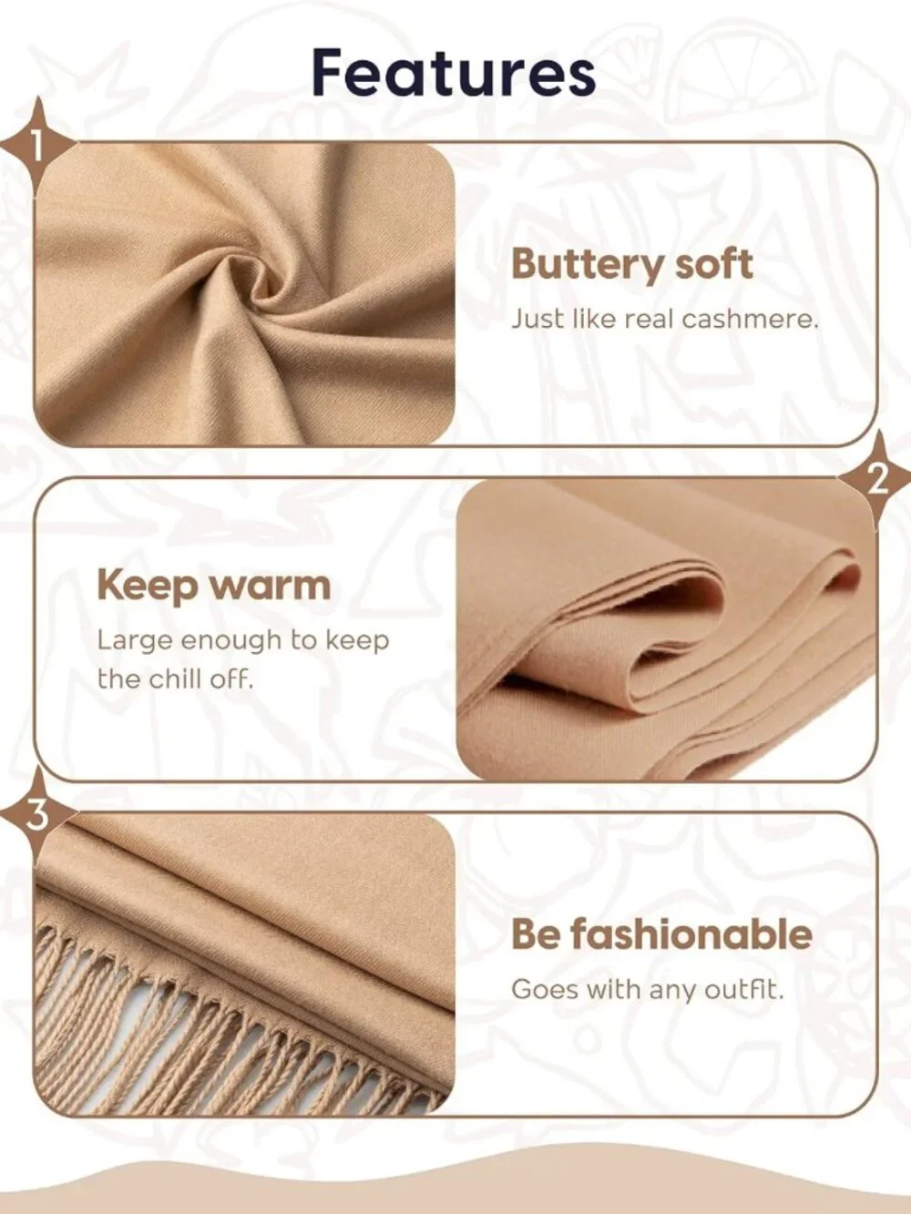 Cozy Women's Winter Scarf - Soft Lightweight Pashmina Shawl Wrap for Warmth